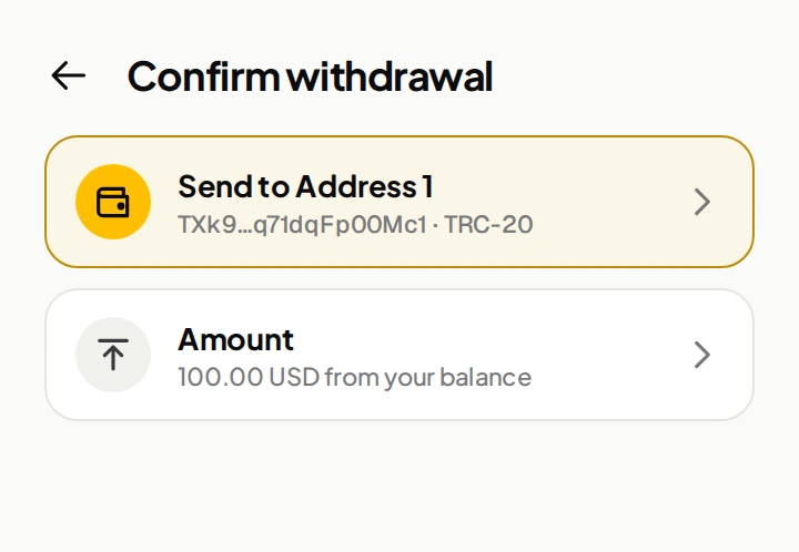 Illustrative Confirm withdrawal panel.